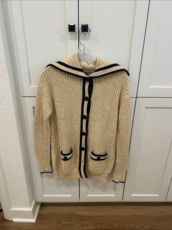 J. Crew Sweaters - Beige Knit Sailor Cardigan with Black Trim JCrew XS